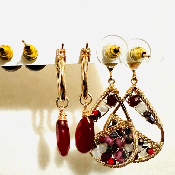 Nakamol Chicago Handmade beaded 3 Pairs of earrings! Gold tone New with Pouch - Picture 4 of 4